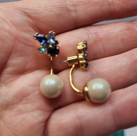 ♠ Kate Spade New York Sapphire and Aqua Marine Blue Stone Stud w\Pearl Jacket - Picture 11 of 16